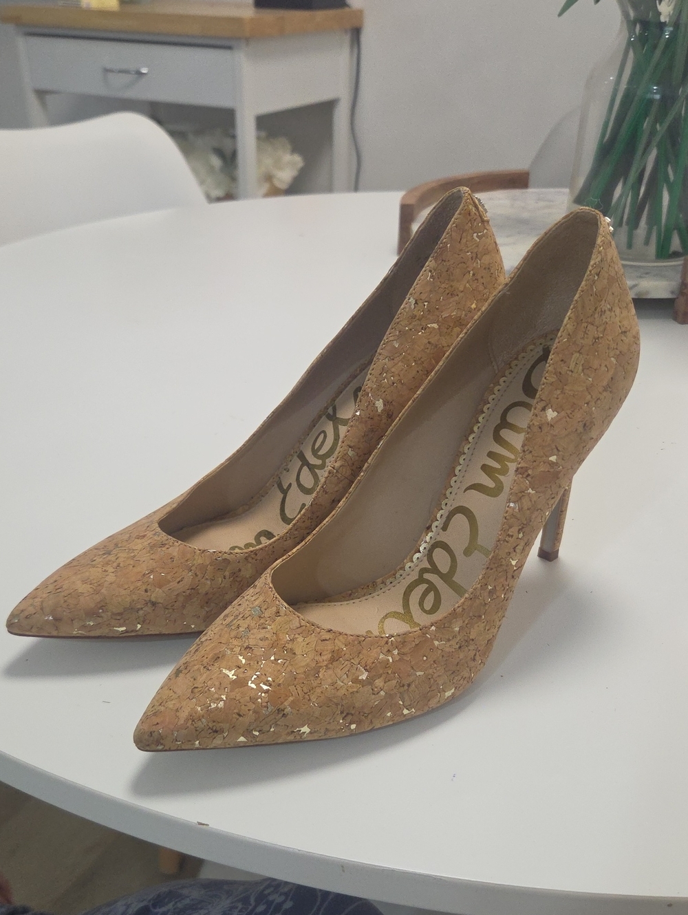 SAM EDELMAN - Cork-Textured Pointed Toe Pumps - Tan